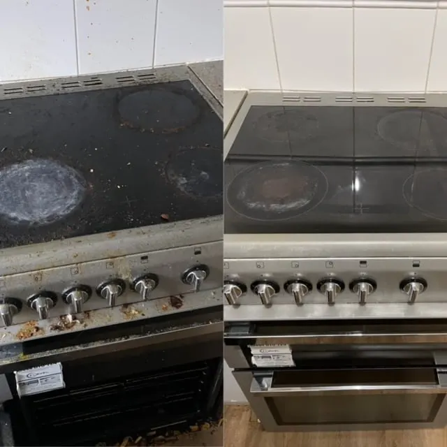 Cooker before and after a deep clean by Elite Cleaning Services Cambridge
