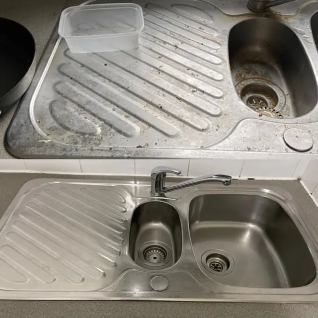 Kitchen sink before and after cleaning by Elite Cleaning Services Cambridge